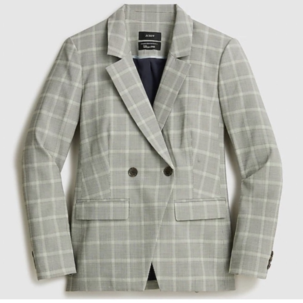 J. Crew Tollegno 1900 Italian Stretch Wool Plaid Lined Gray Checkered Blazer 2